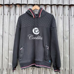 Cookies Presidio black graphic logo pullover zipper pocket hoodie Womens L